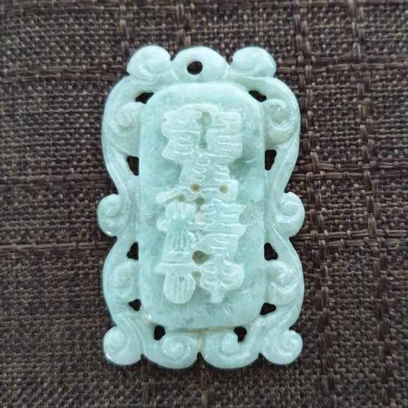 Vintage Antique Hand-Carved Double-Sided Jade Blessing Talisman Plaque Pendant - Picture 12 of 13
